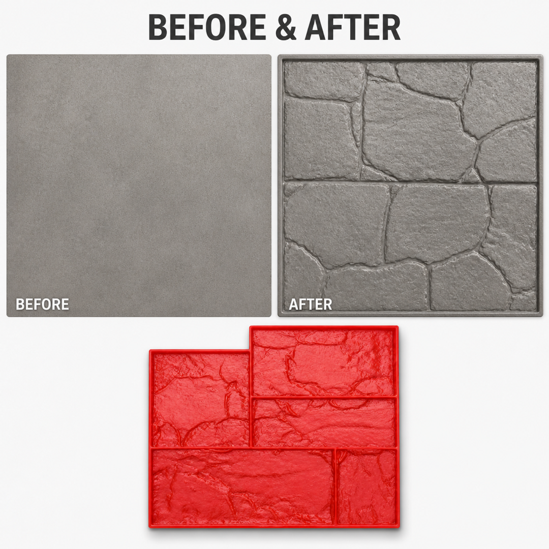 FX-358 Offset Ashlar Wall Stamp Panel - before after