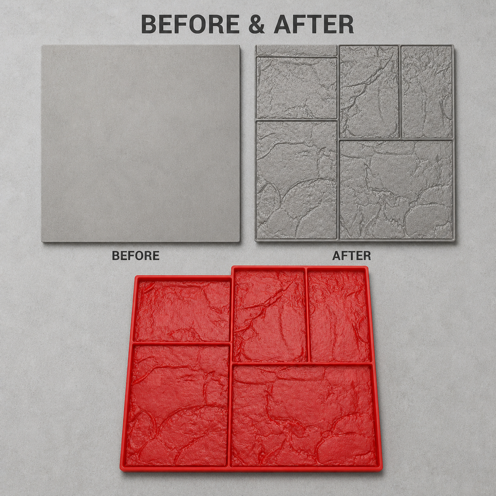 FX-359 Mixed Ashlar Wall Stamp Panel - before after