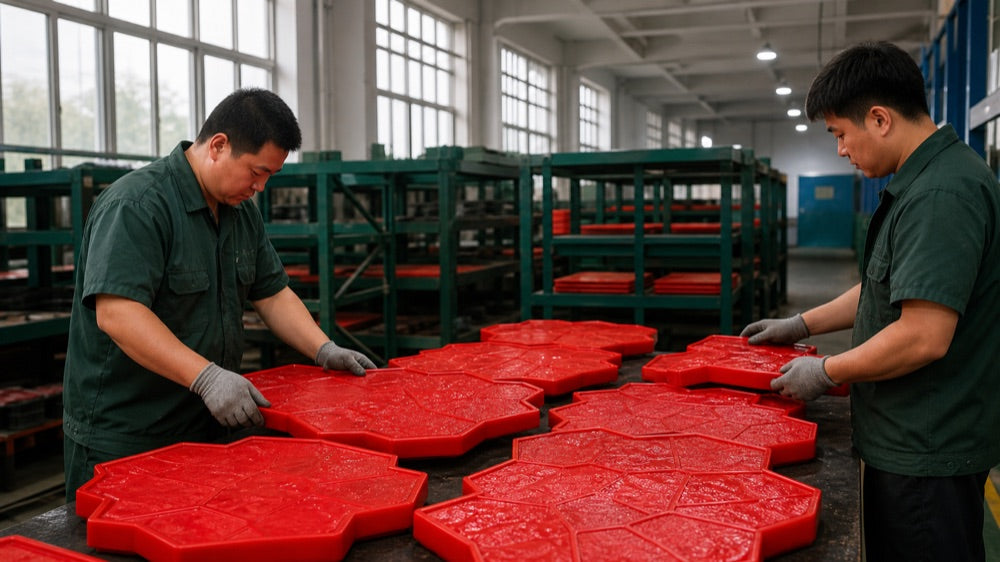FUXIN production team inspecting concrete stamp molds