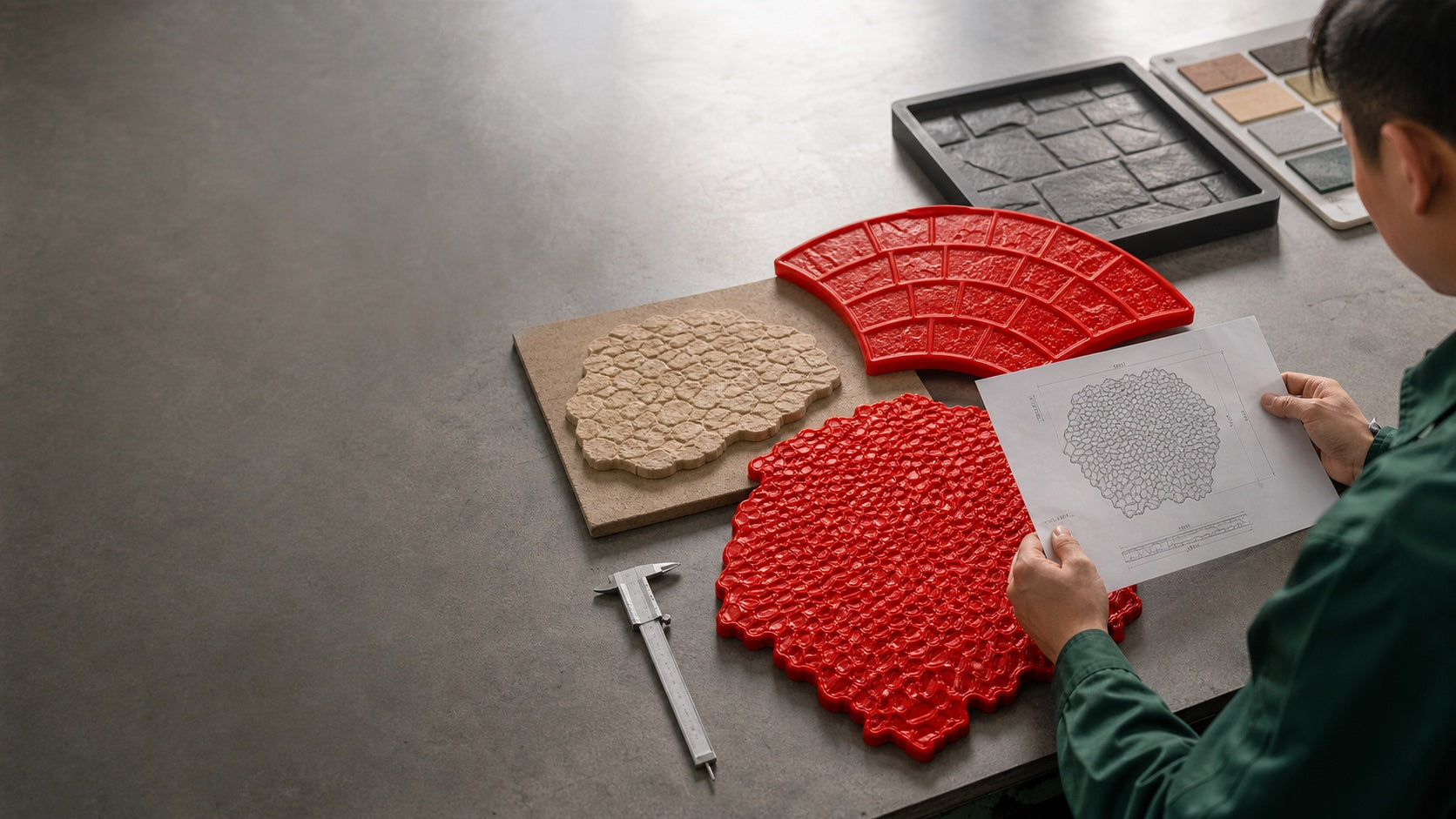 Factory quality inspection of flexible polyurethane concrete stamp molds